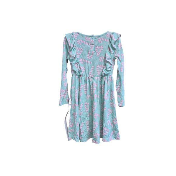 Girls Laree + Co. Green Dress With Pink Candy Cane Print & Ruffles - Picture 2 of 3